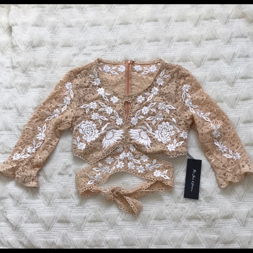 For Love And Lemons Tan Lace Crop Top